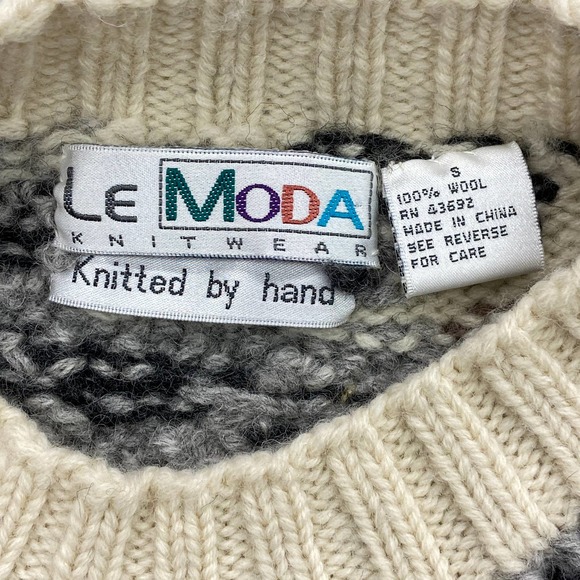 Vintage Le Moda Womens Crewneck Chunky Knit Sweater Sz S Knitted by Hand - Picture 3 of 8